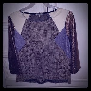 LNWOT sweater style front w/shiny bronze sleeves